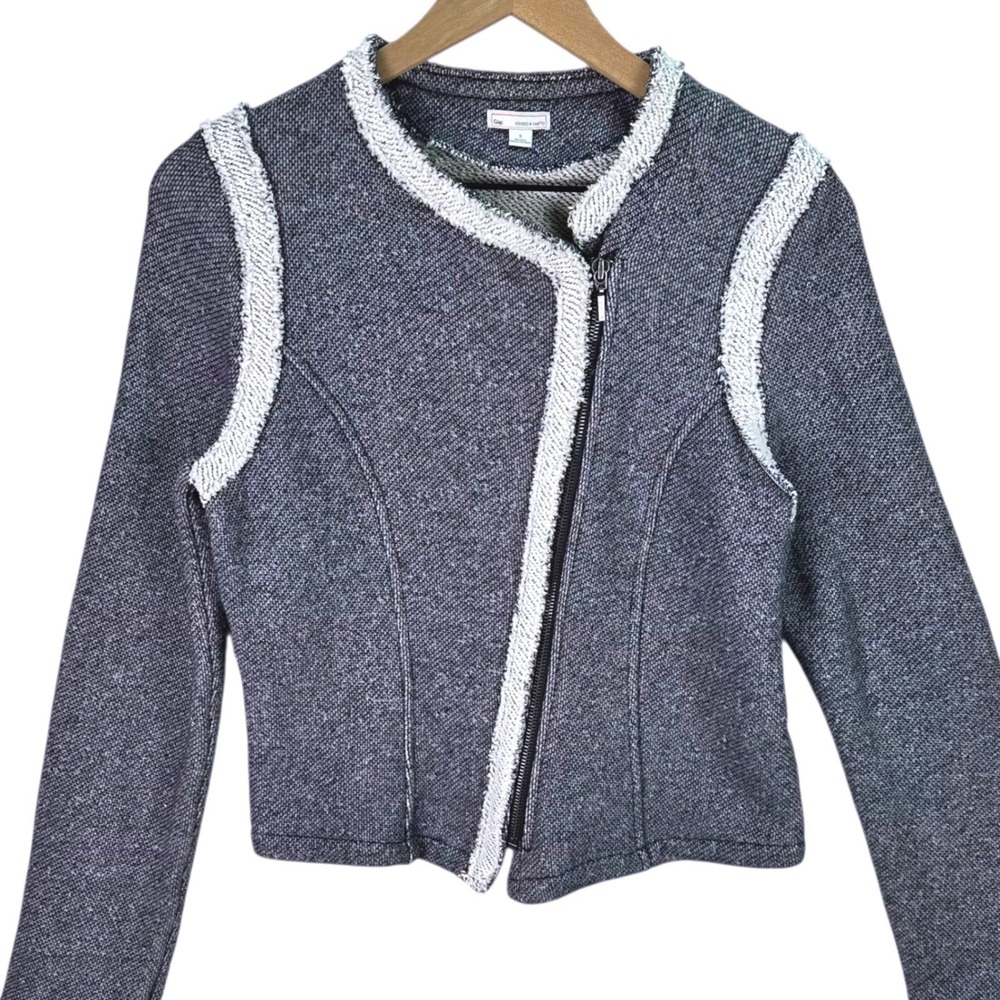 GAP Navy Moto Jacket‎ Textured Knit Zip Front Sweater Size Small